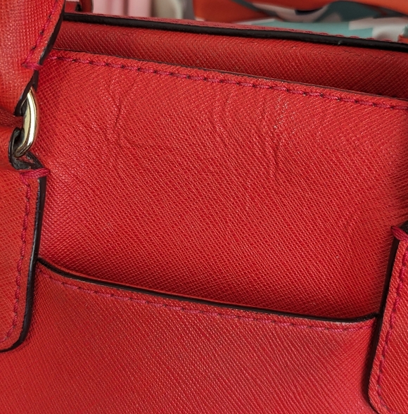 Michael Kors Saffiano Leather Satchel with Crossbody Strap in Orange Red - Picture 13 of 14
